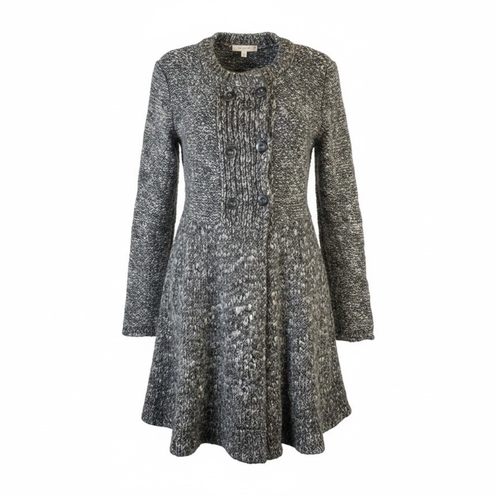Alembika Womens Black White Marled Chunky Knit Fit Flare Cardigan Coat Size M